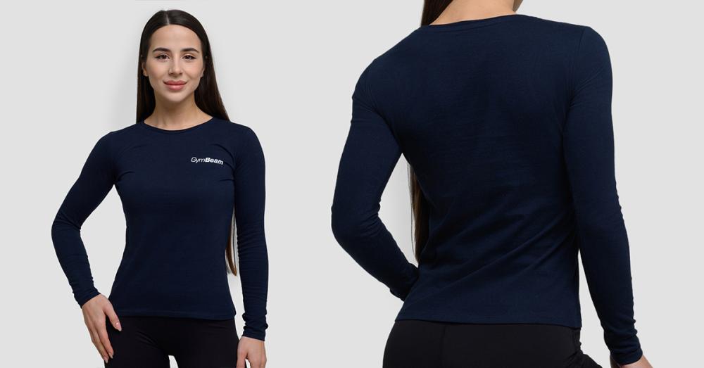 Ženska majica z dolgimi rokavi Basic Navy - GymBeam