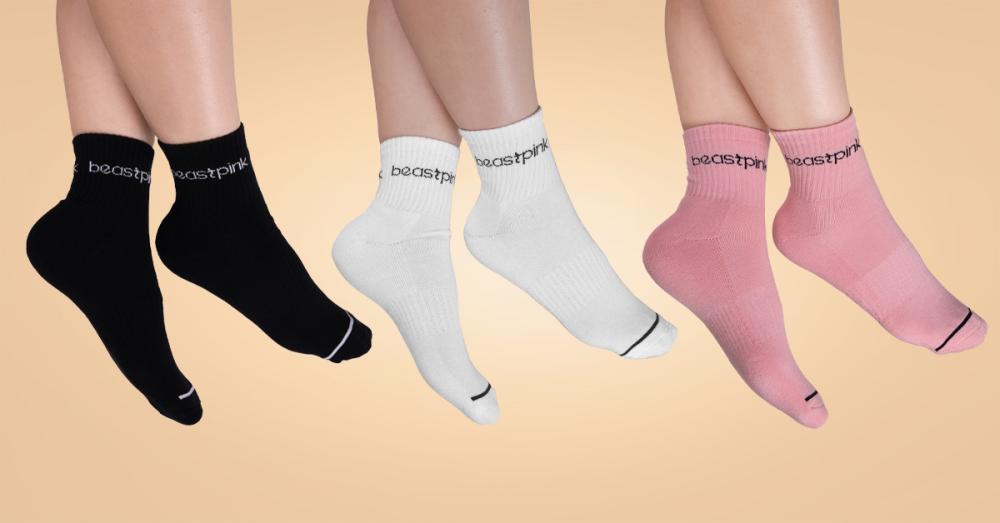 Srednje visoke nogavice 3Pack White Black Pink - BeastPink