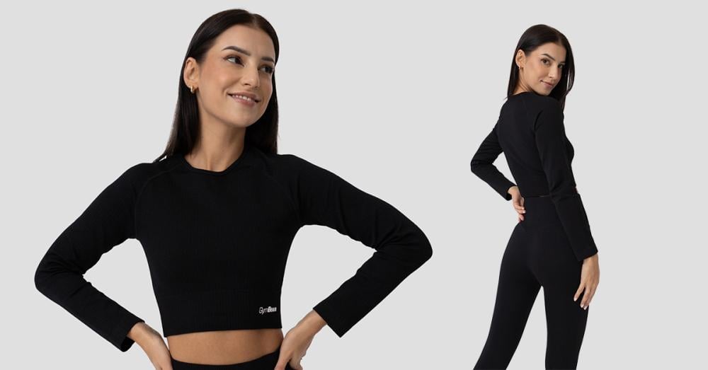 Kratek top FLO Ribbed Black - GymBeam