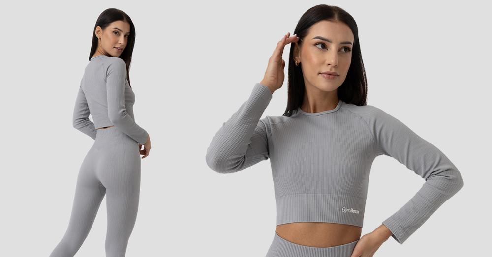 Kratek top FLO Ribbed Grey - GymBeam