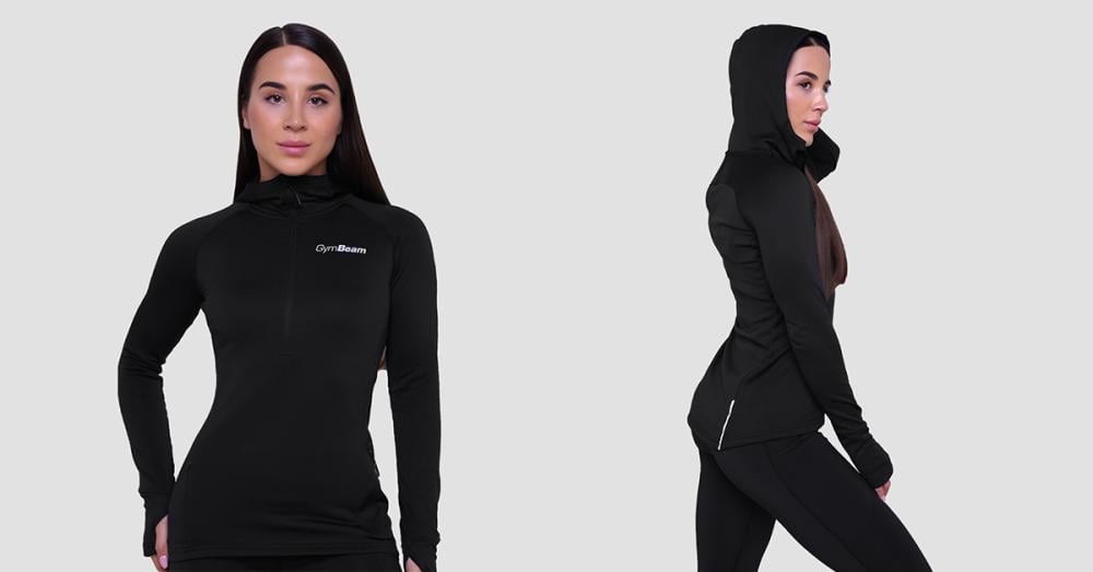 Ženski tekaški pulover Pulse 1/2 Zip Black - GymBeam