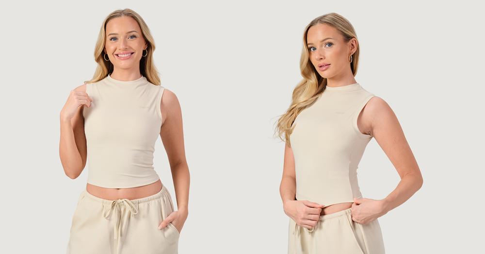 Ženski top z dvignjenim ovratnikom NEO Almond – GymBeam