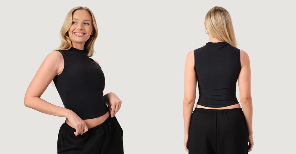 Ženski top z dvignjenim ovratnikom NEO Black – GymBeam