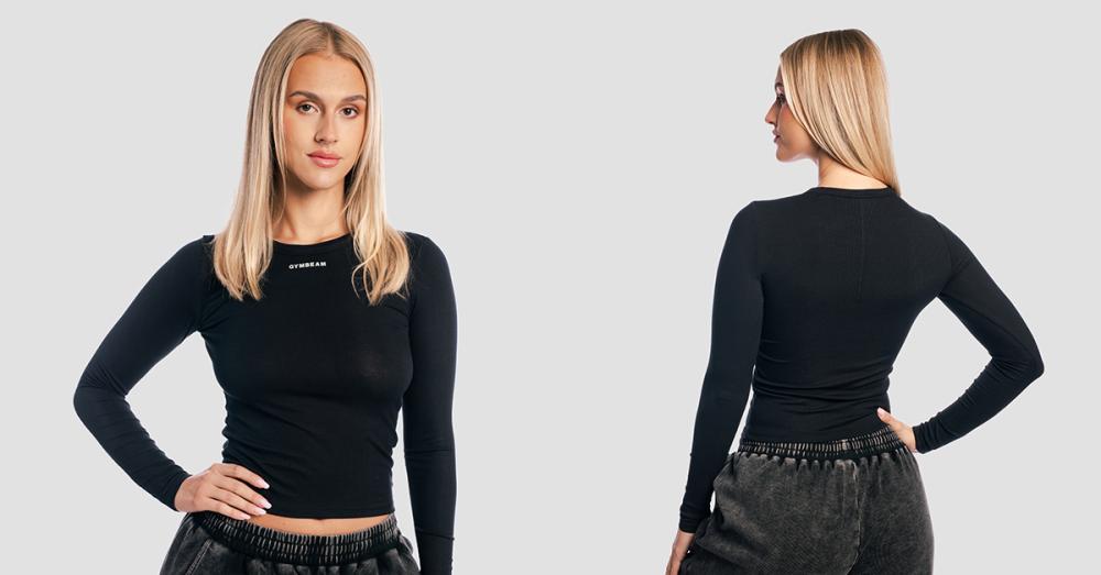 Ženska majica z dolgimi rokavi Aura Black - GymBeam