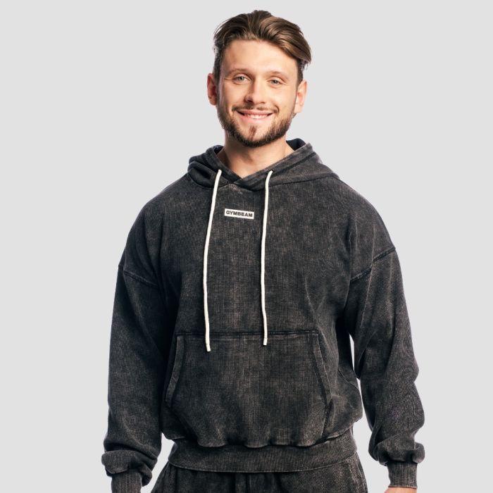 Pulover s kapuco Aura Washed Black - GymBeam XL