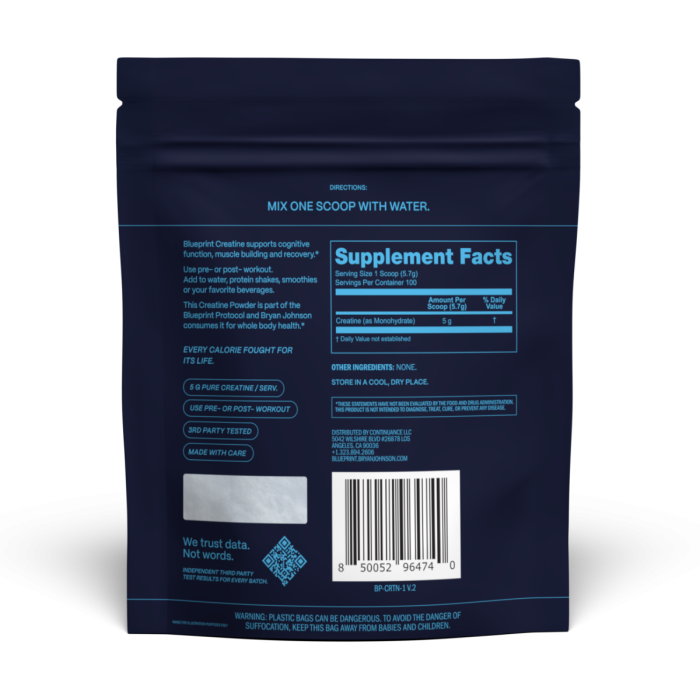 Creatine - Blueprint by Bryan Johnson 573 g - unflavored