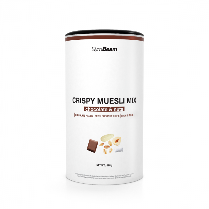 Crispy Muesli Mix - GymBeam 420 g - bela čokolada - sadje