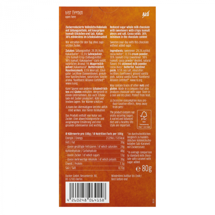 Čokolada z okusom slane karamele - Xucker 80 g