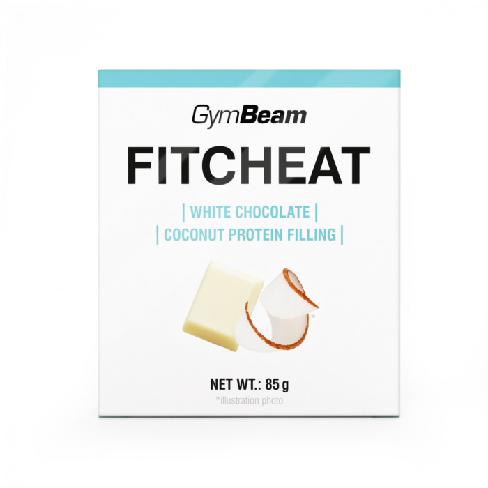 Fitcheat proteinska čokolada - GymBeam 80 g - bela čokolada - jagoda