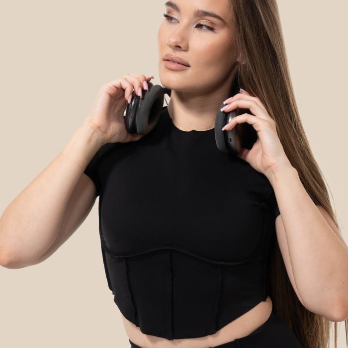 Ženska majica Cropped Cosmo Black - GymBeam L