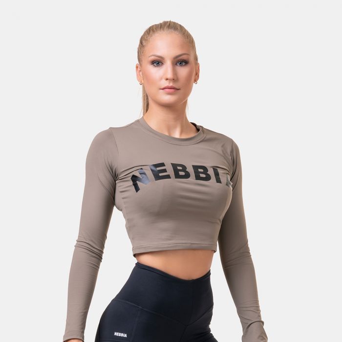 Ženska majica Crop Top Sporty Hero Long Sleeves Mocha - NEBBIA