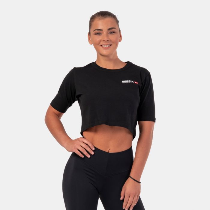 Ženska majica Crop Top Minimalist Logo Black - NEBBIA