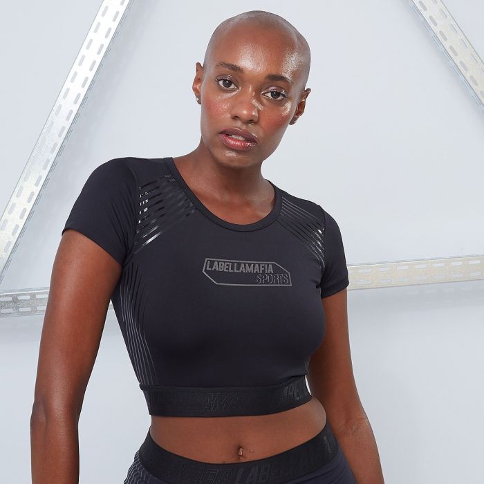 Ženska kratka majica CropTop Techwear Vibes Black - LABELLAMAFIA