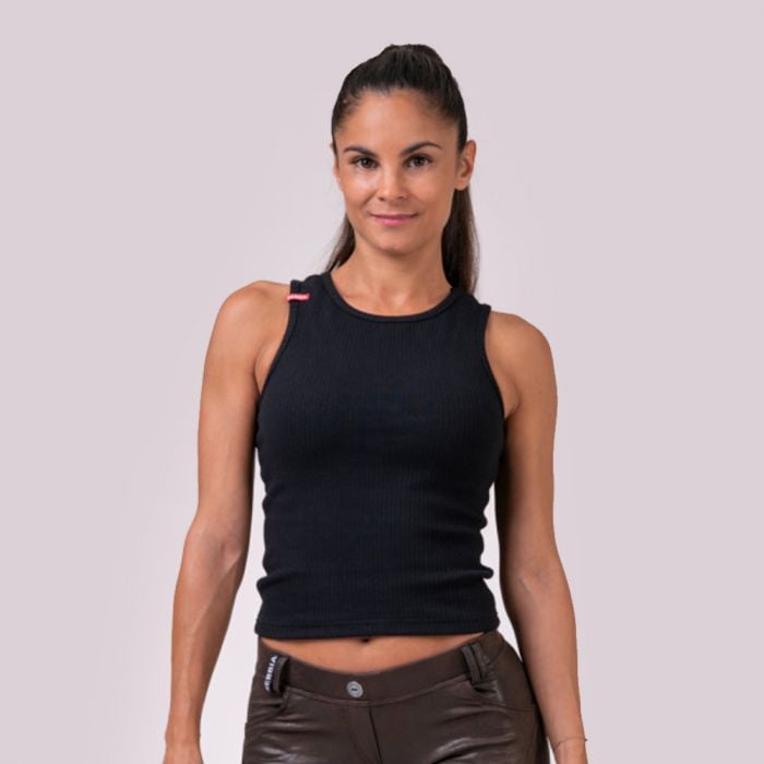 Ženska majica brez rokavov Labels Crop Black - NEBBIA