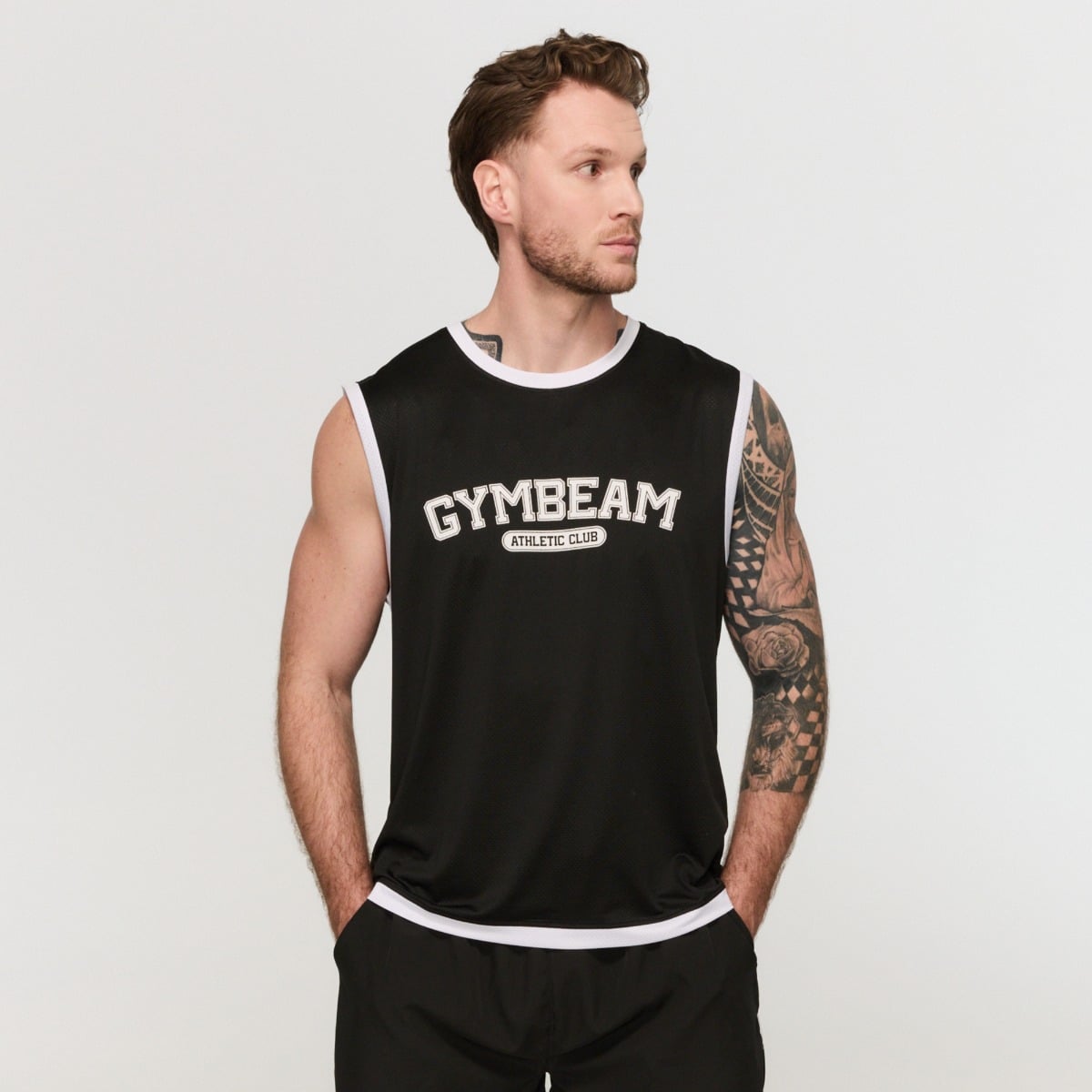Moška majica brez rokavov Varsity Black – GymBeam