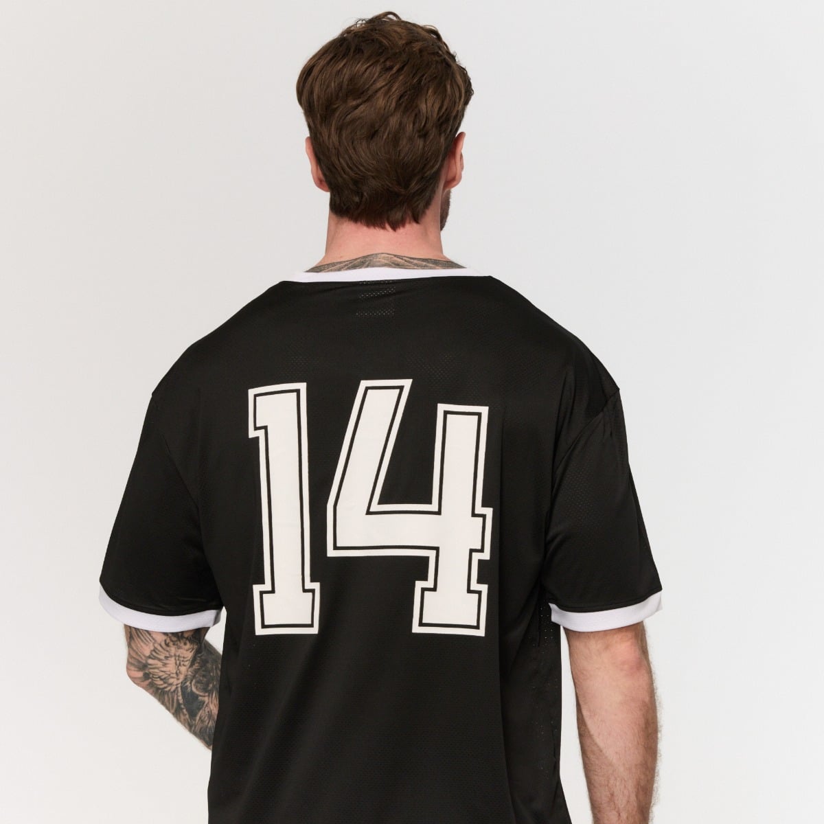 Moška oversized majica s kratkimi rokavi Varsity Black – GymBeam