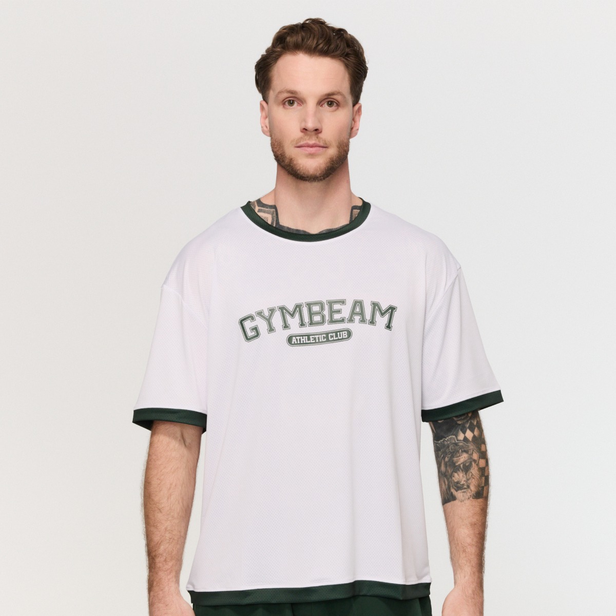 Moška oversized majica s kratkimi rokavi Varsity White – GymBeam