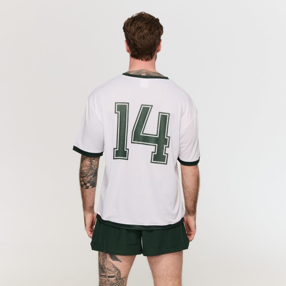 Moška oversized majica s kratkimi rokavi Varsity White – GymBeam