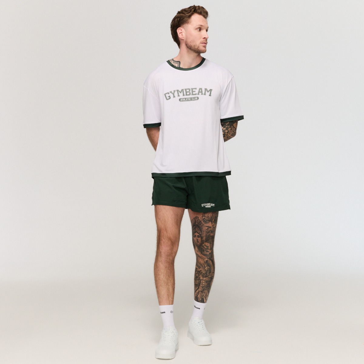 GymBeam Moška oversized majica s kratkimi rokavi Varsity White - Velikost: S | Barva: biela | Teža: 0,21 g | Pakiranje: 80 · záber 10