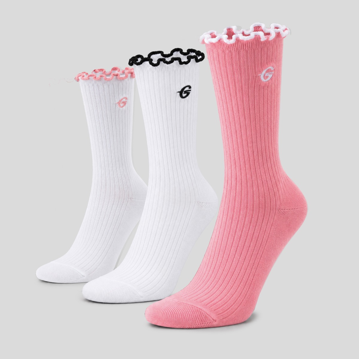 Nogavice Ruffle, 3 pari, rožnate – GymBeam