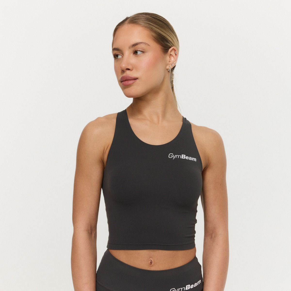 Ženski športni top BEAT Charcoal - GymBeam