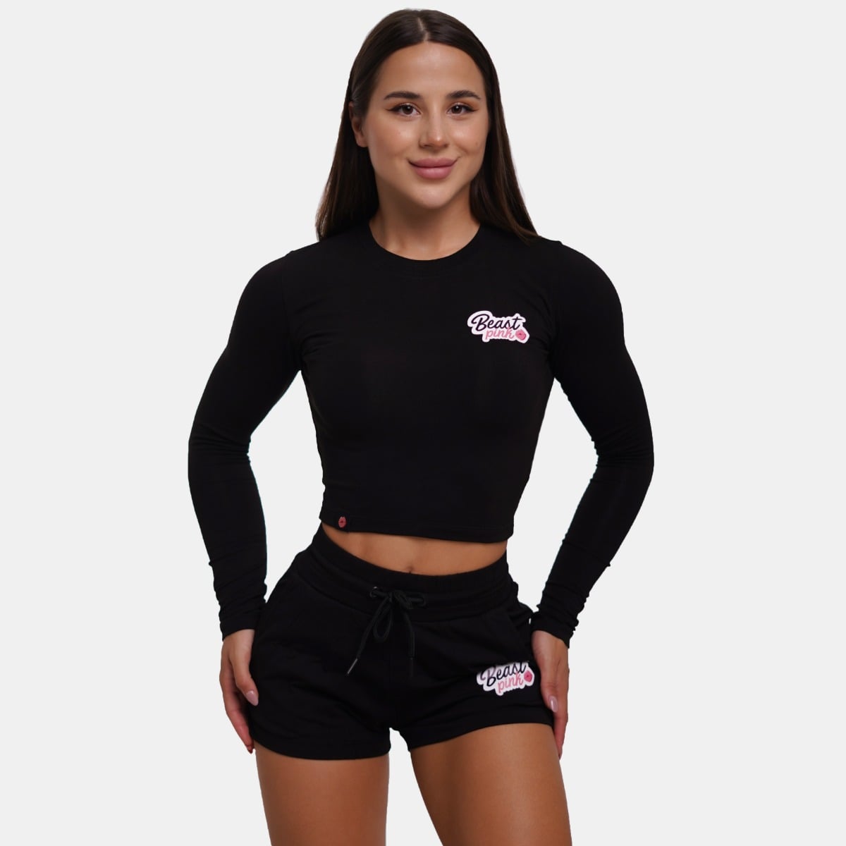 Majica Long Sleeve Croptop Black - BeastPink