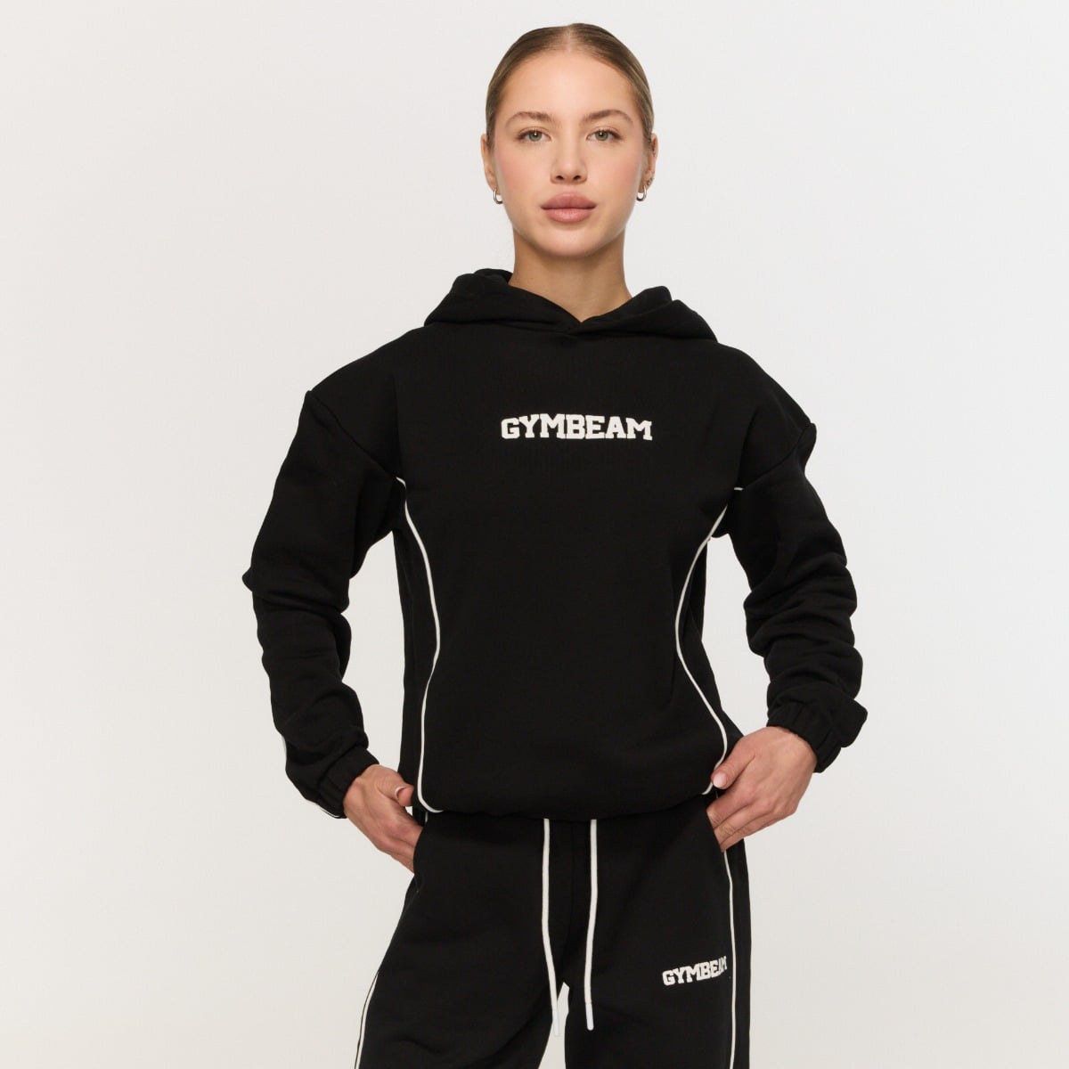 Ženski pulover s kapuco Varsity Black - GymBeam