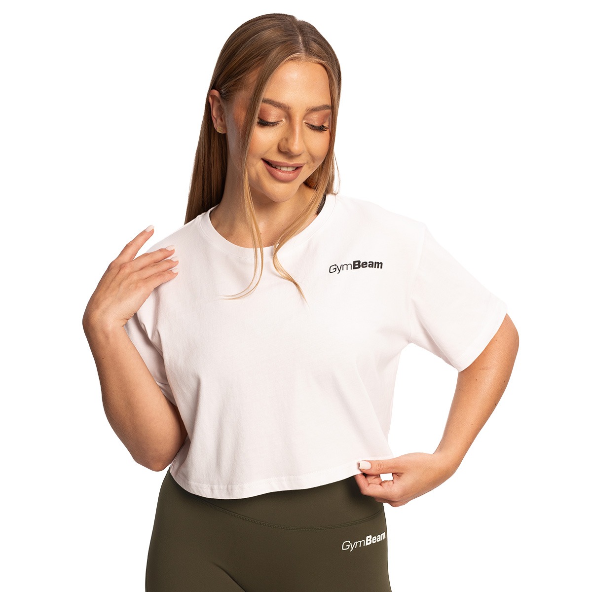 GymBeam Ženska majica Limitless Cropped White - Velikost: XS | Barva: biela | Teža: 0,1088 g | Pakiranje: 130 · záber 9