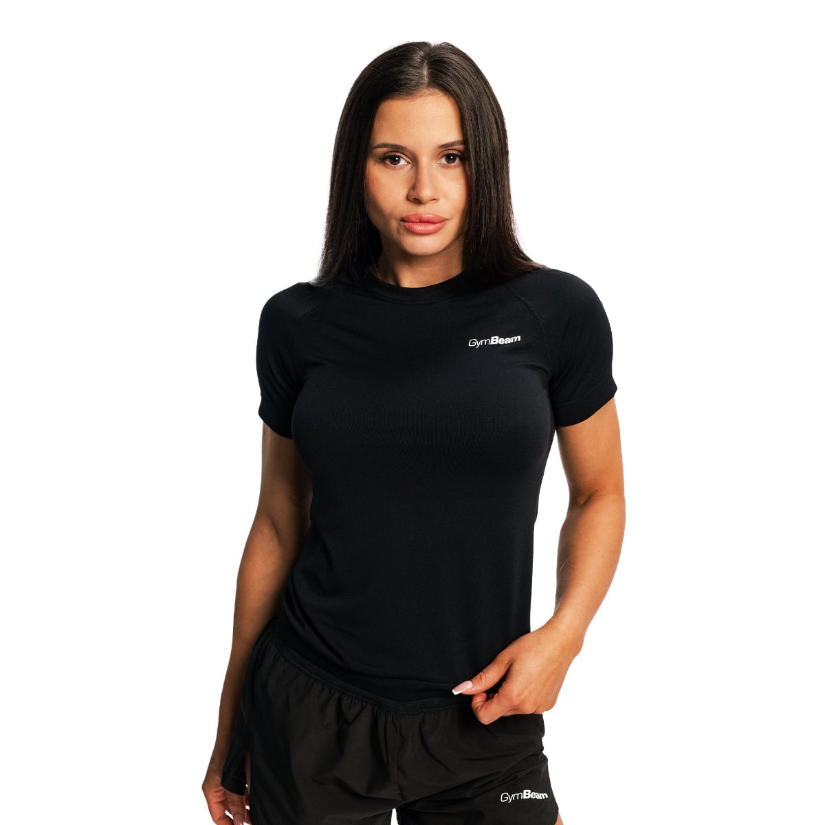 GymBeam Ženska tekaška majica s kratkimi rokavi Pulse X Black - Velikost: XS | Barva: čierna | Teža: 0,096 g | Pakiranje: 100 · záber 9
