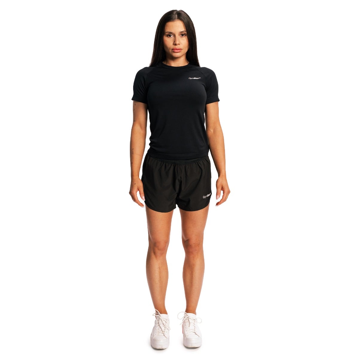 GymBeam Ženska tekaška majica s kratkimi rokavi Pulse X Black - Velikost: XS | Barva: čierna | Teža: 0,096 g | Pakiranje: 100 · záber 12