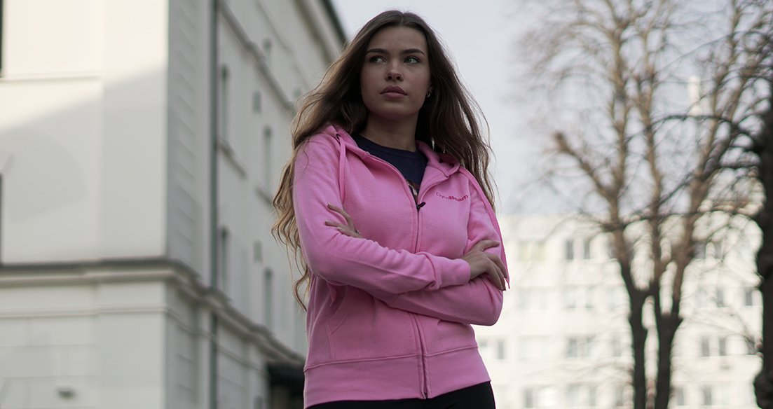 Ženska jopa s kapuco Zipper Hoodie Baby Pink - GymBeam